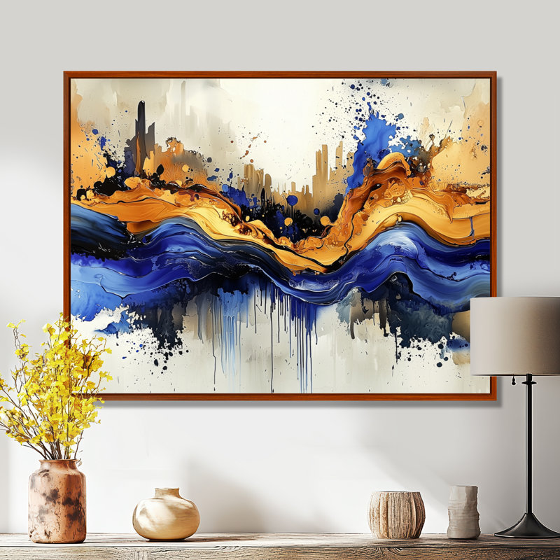 Impressions sur toile Golden Aqua, H 24 po x l 32 po, Cadre flottant, Brun