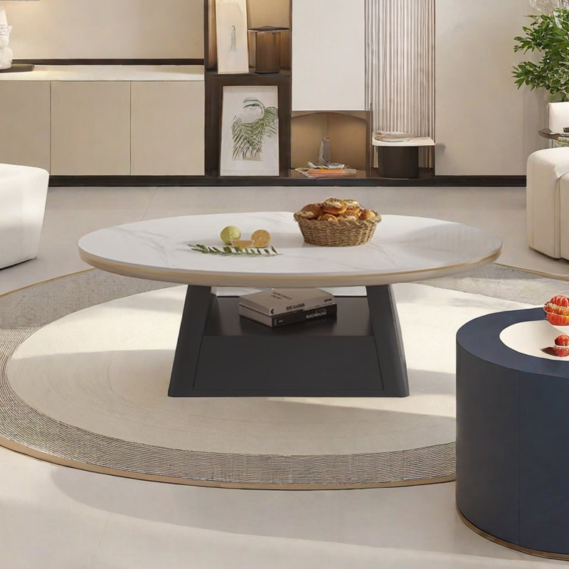 Oval rock panel coffee table living room, 15.20" H x 51.2" L x 27.6" W