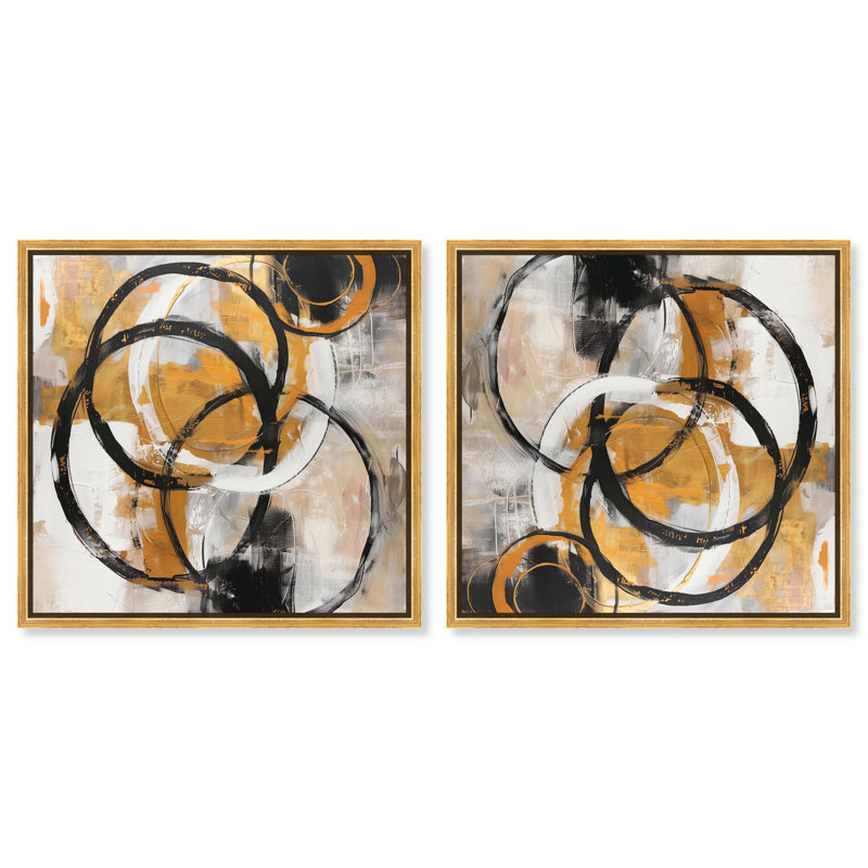 Sepia Orbit Set Canvas Modern Contemporary by Art Remedy, 13" H x 13" W, Gold Framed