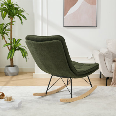 Chaise berçante Lazy, chaise longue confortable avec dossier large et base en bois, chaise berçante sans accoudoirs rembourrée pour le salon, le balcon, la chambre à coucher et le porche du patio.