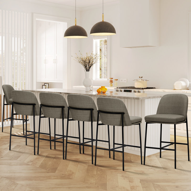 Upholstered Counter Stool with Metal Frame, Brown