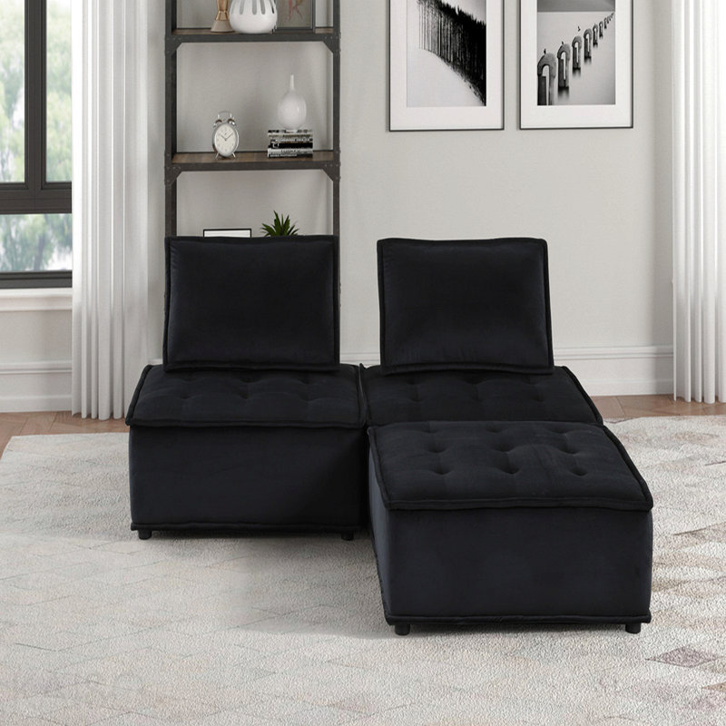 Canapé modulaire en velours noir 80 pièces 3 pièces
