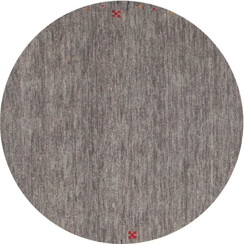 Tapis gris/rouge contemporain, Rond 7 pi