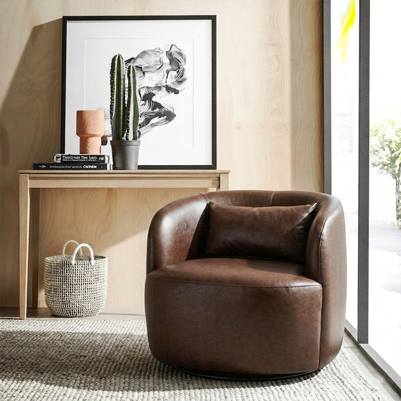 Fauteuil pivotant 34 po Bolton, Similicuir brun performance