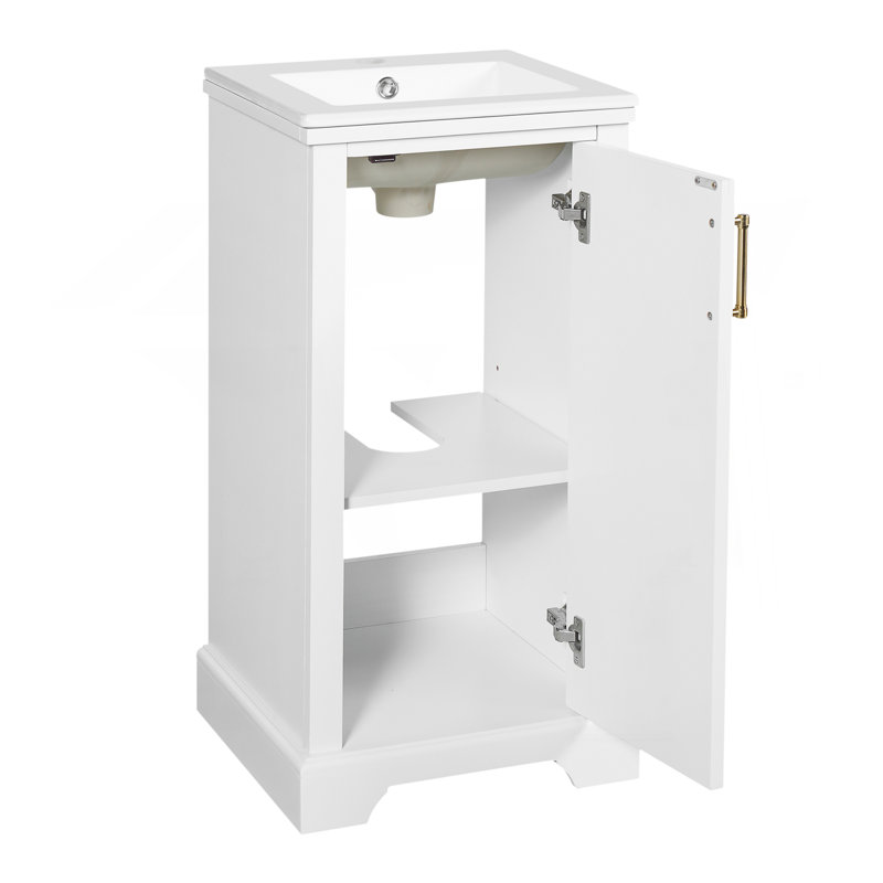 16-Inch Bathroom Vanity With Ceramic Sink, Freestanding Single Vanity Set With Soft Closing Door, Adjustable Shelf, French Style, White