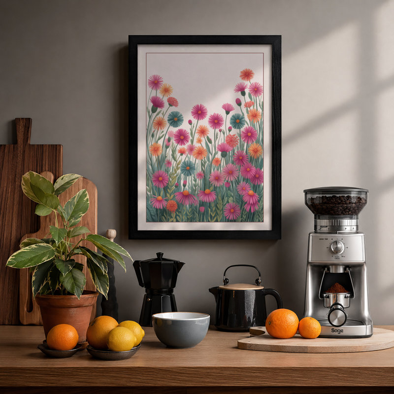 Meadow Gaillardia Botanical - Framed Print, A2 - 59.4 x 42.0 cm, Black