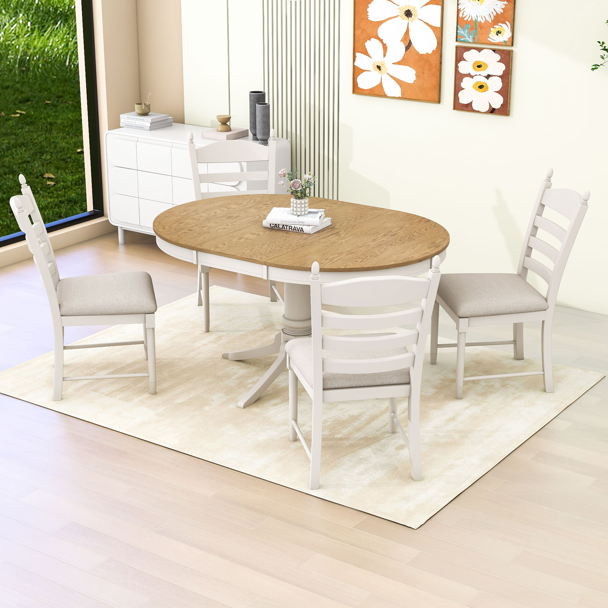 August Grove® Danyelle 5Pcs Extendable Round Dining Set with Wood Table ...