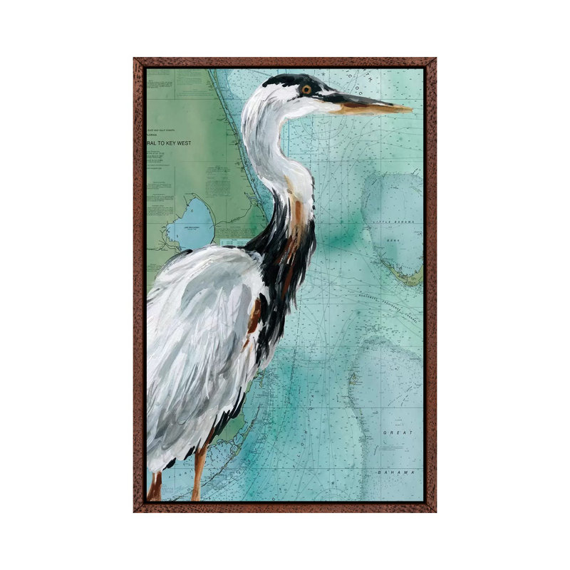 Key West Crane by Carol Robinson - Print on Canvas, Classic Brown Wood Framed, 66.04 cm H x 45.72 cm W