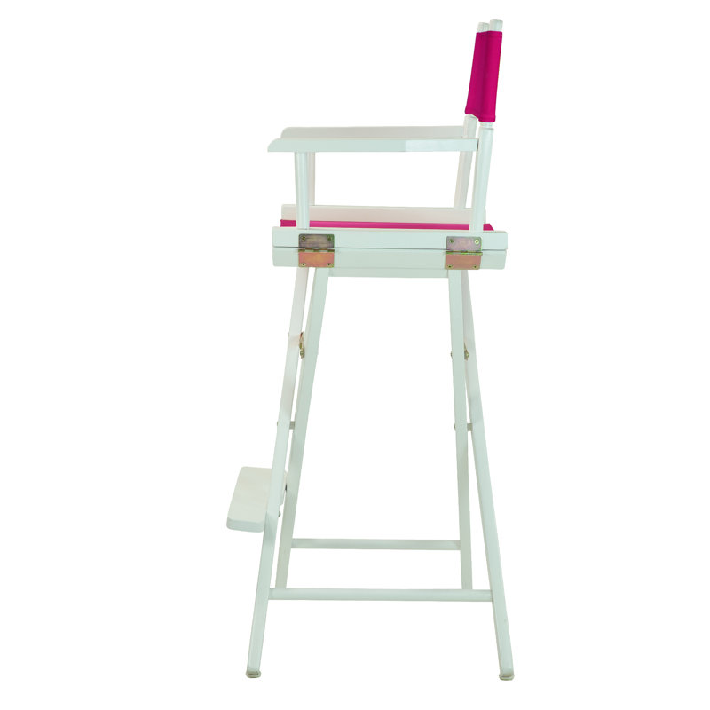 30" Folding Director Chair with Canvas, White, Magenta