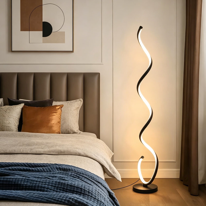 Lampe sur pied à DEL en spirale moderne avec télécommande, température 3 couleurs et luminosité à intensité variable, lumière sur pied à économie d'énergie de 48 W pour le salon, la chambre à coucher et le bureau