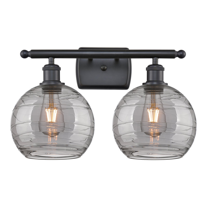 Éclairage pour meuble-lavabo à 2 lumières à intensité variable Halvorson, Noir mat, Ampoule non incluse, Gris fumée clair