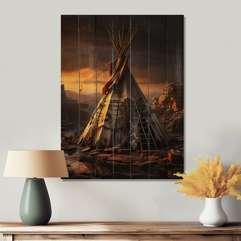 «Tipi Soulful Sanctuary» beige sur fond noir, H 32 po x l 24 po x P 0,78 po