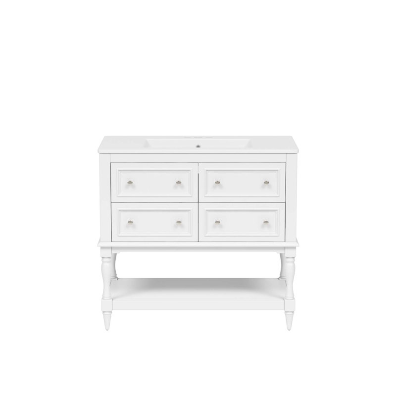 Meuble-lavabo 36 po avec armoire à pharmacie, armoire à miroir moderne avec tablette réglable, armoire de rangement pour salle de bain à 4 tiroirs