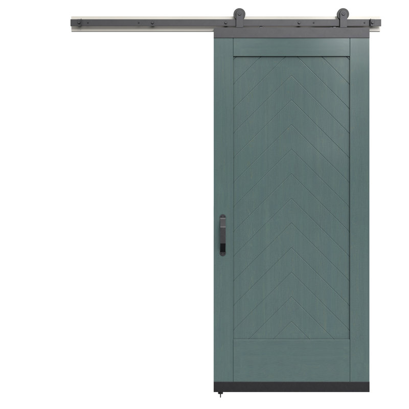 Karona 1 Panel Chevron Maple Wood Sliding Barn Door with Hardware Kit, Coastal Cool, 36" x 80"