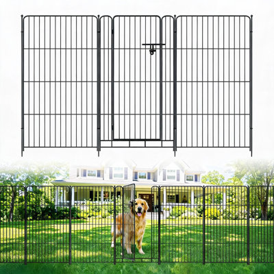 Paquet de 10 clôtures de jardin en métal avec porte No - Dig - H 36 po x L 22,1 pi Barrière pour animaux - Clôture décorative d'extérieur pour chien et animal de compagnie pour la cour, le patio, la pelouse - Noir, assemblage facile - 10 pièces avec porte, 36 po x 27 po
