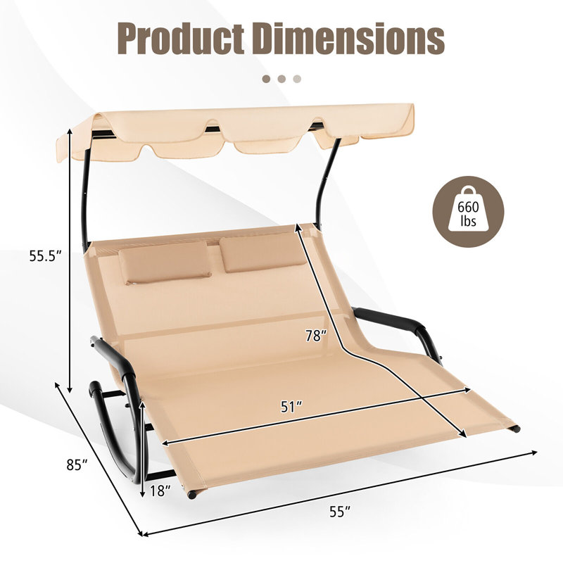 Méridienne double pour 2 personnes Red Barrel Studio® avec structure en métal et auvent et roues