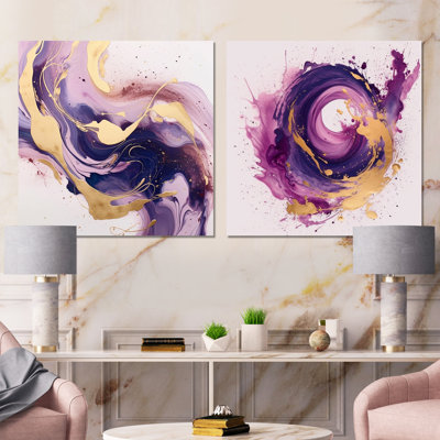 Purple And Pink Strokes VI - Fractals Square Collage Set Of 2