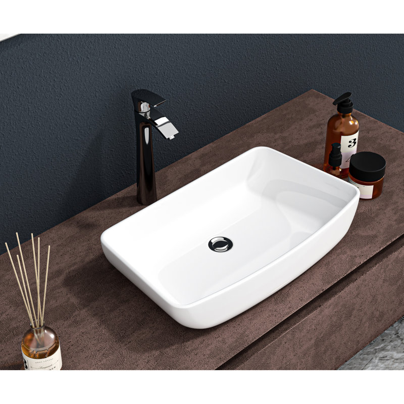 24"X15" Ceramic Rectangular Vessel Sink - Modern, Stain-, Countertop Mount For Various Locations White Bathroom Stylish, Stain , Suitable Multiple