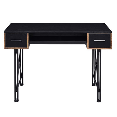 Industrial-style Black Work Desk - Keyboard Tray And Storage Included Rectangular For Office Productivity