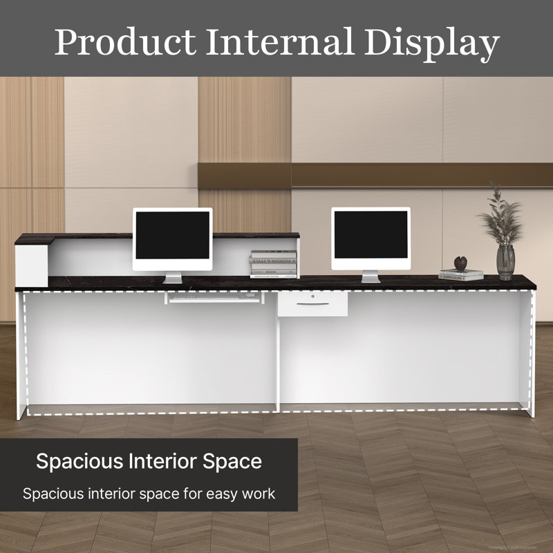 Modern Reception Desk With Elevated Corner Storage – Functional Office Desk With Lockable Drawers And Cable Management
