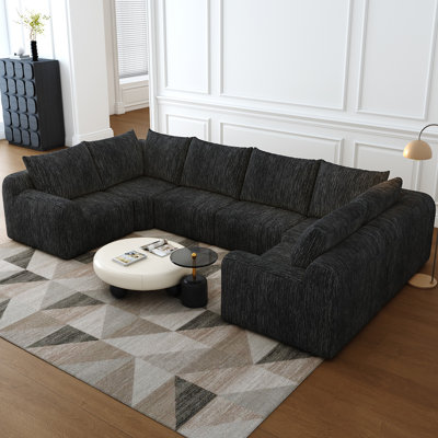 Canapé d'angle modulable 5 pièces, sans assemblage, avec assise profonde en forme de U de 344 cm (135,6 po), revêtement personnalisable, idéal pour le salon.