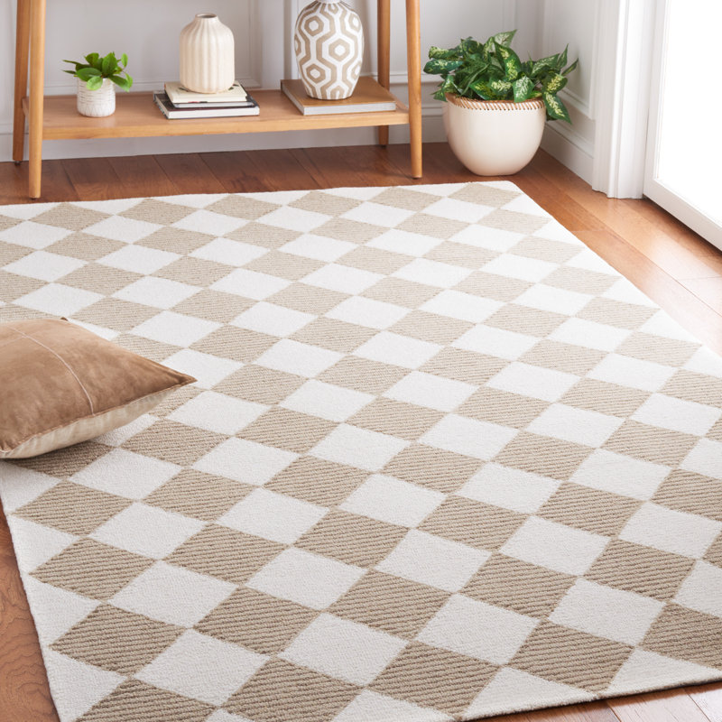 Reauna 300 Hand Tufted Wool/Cotton with Latex Checkered Rug in Beige/Ivory, Rectangle 5' x 8'