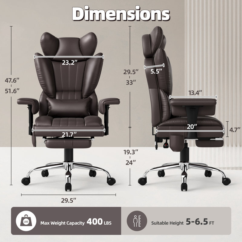 400LBS Reclining Office Chair Massage Heated Office Chair With Foot Rest – 6 Points Vibration Big And Tall With Lumbar Pillow, Adjustable Headrest And Armrest, Executive Desk Chair