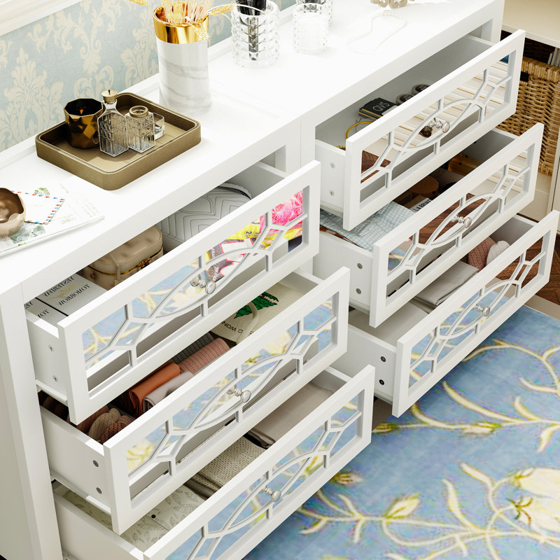2-Piece White Dresser With Mirrored Drawers