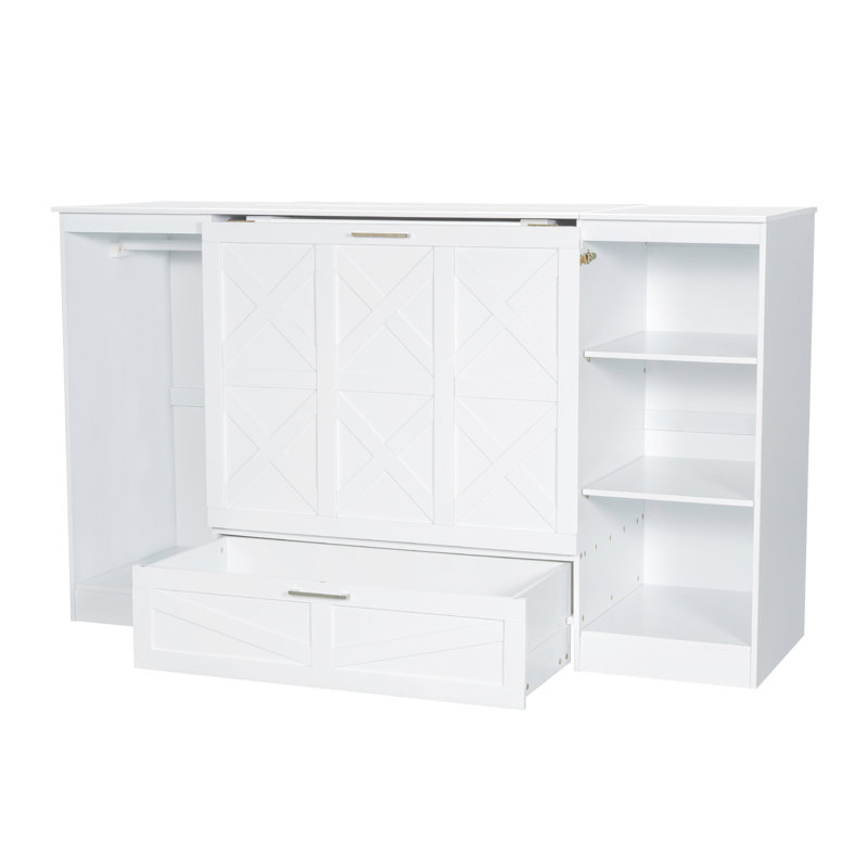 Lit simple blanc avec tablettes de chevet et rangement pour vêtements - Option de garde-robe longue durée - blanc, choix pratique