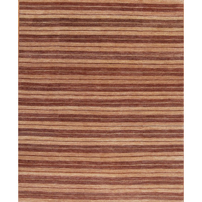 Textures Hand Knotted Wool Striped Area Rug in Red