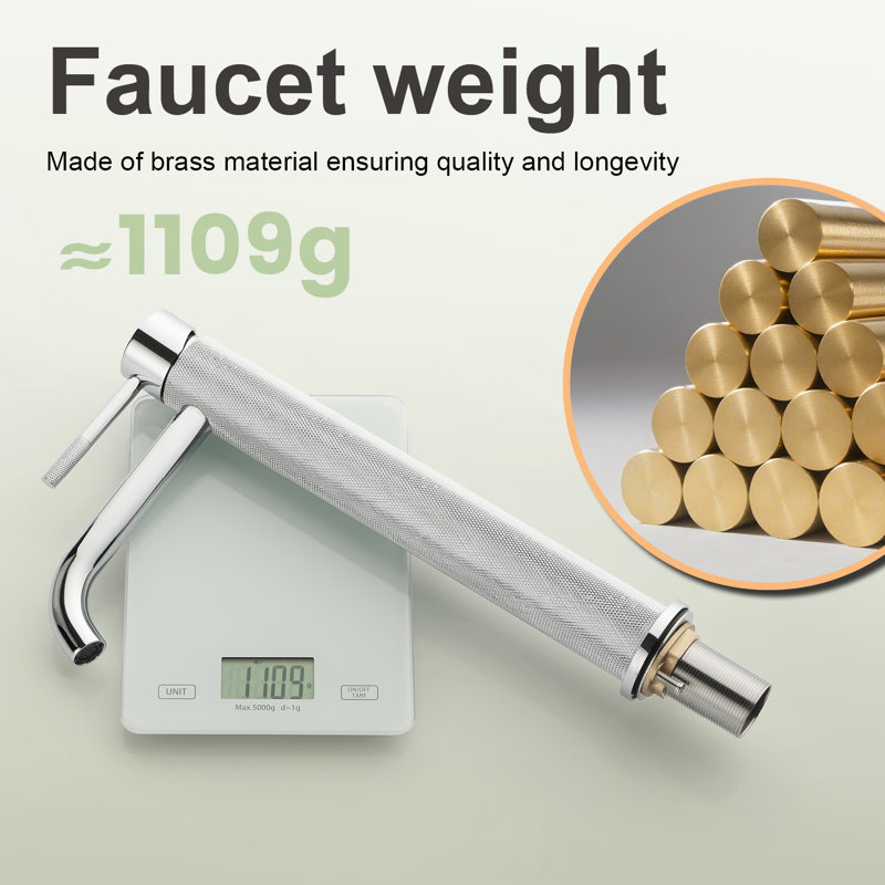 Elevated Modern Single - Handle Bathroom Faucet Featuring Geometric Cut Decor, Polished Chrome, 12.4