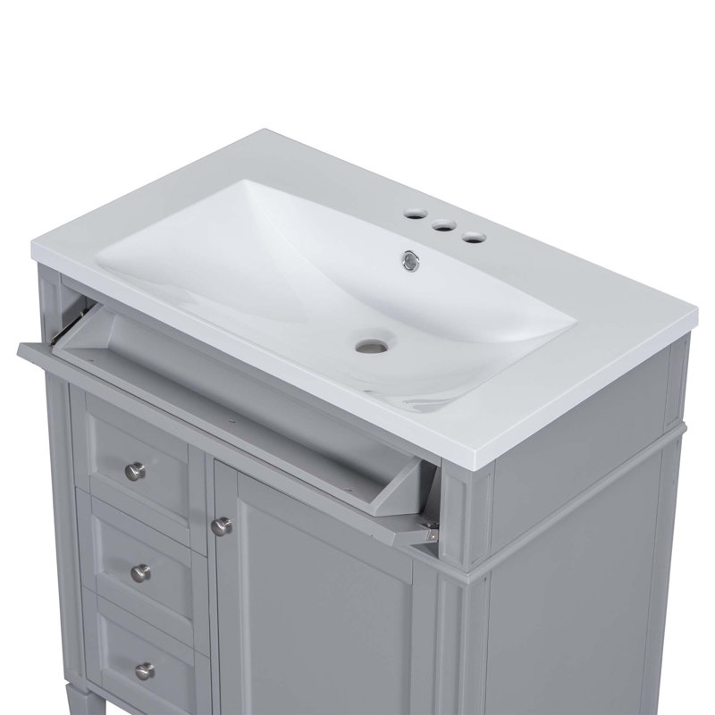 Meuble-lavabo moderne avec lavabo supérieur, 2 tiroirs et un tiroir basculant, Gris