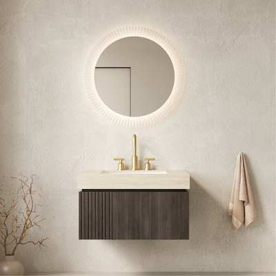 30" Bathroom Vanity&Sink, Floating Plywood Storage Cabinet with Drawer&Door with 3 Pre-drilled Faucet Holes, Pre-assembled Espresso