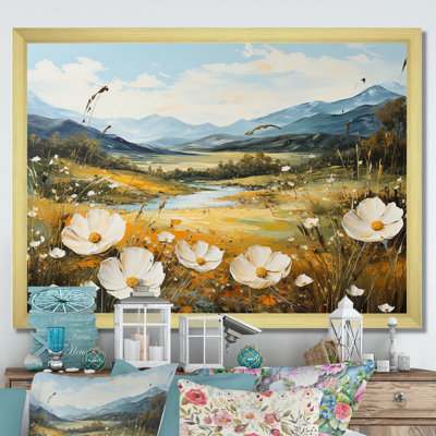 «Buttercups Flowers Mountain Landscape I», reproduction sur toile