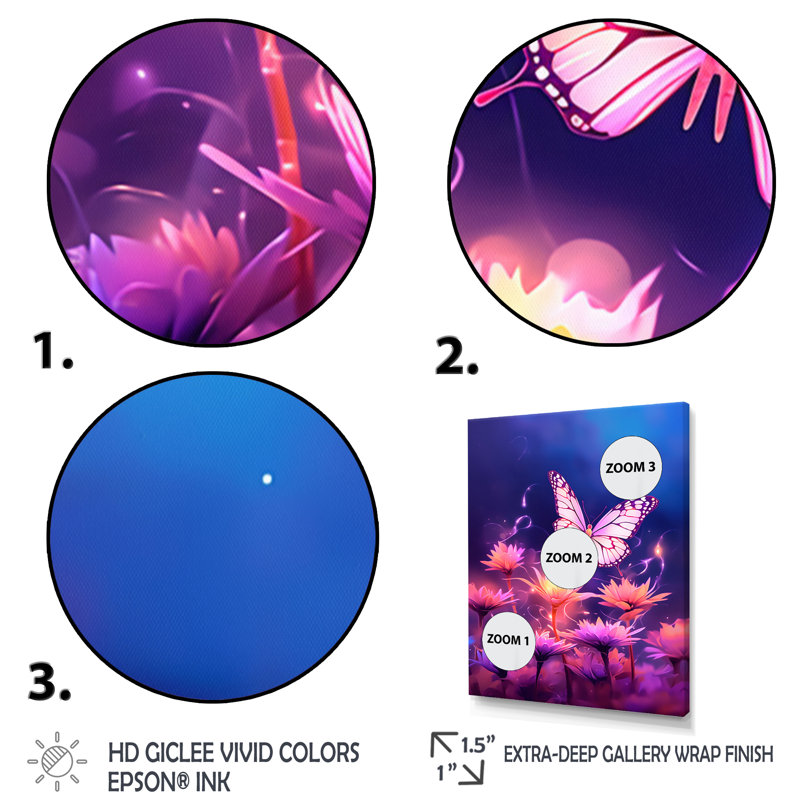 Magnifique coucher de soleil papillon rose I, Cadre flottant noir, H 44 po x l 34 po