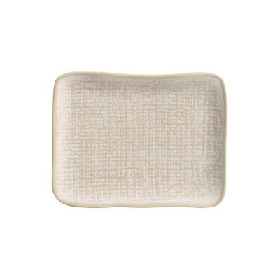 Petit plateau rectangulaire en grès céramique de 7,1 po Latte - allant au micro-ondes, au four et au lave-vaisselle, par Porto Brasil