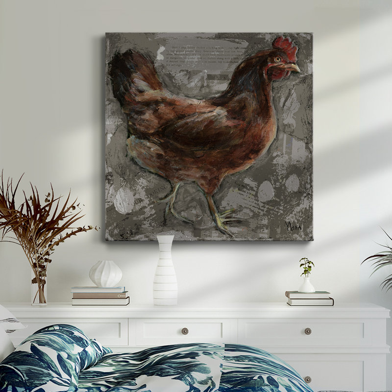 Poule rouge - Toile tendue avec châssis de qualité supérieure - prête à être accrochée