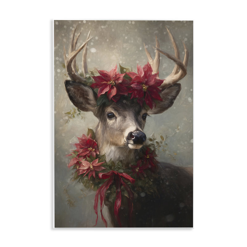 Plaque de cerf de Noël poinsettia, design par Tina LeCour, H 15 po x l 10 po