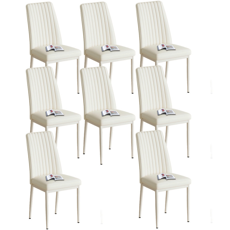 Chaises de salle à manger en cuir robustes avec pieds en métal (ensemble de 8), Blanc cassé, Blanc cassé