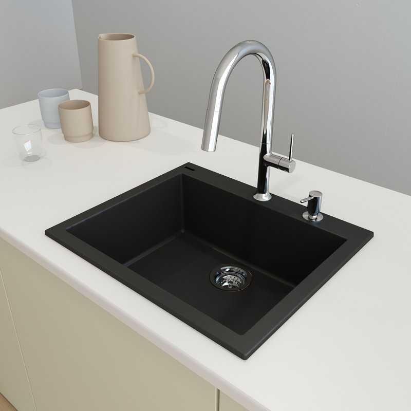 Campino 24'' L Single Basin Kitchen Sink, Matte Black