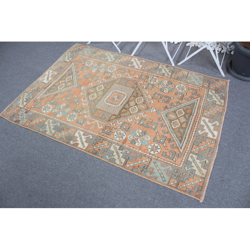 Tapis turc décoratif rétro de couleur orange vif Oushak idéal pour les dortoirs et les entrées modernes