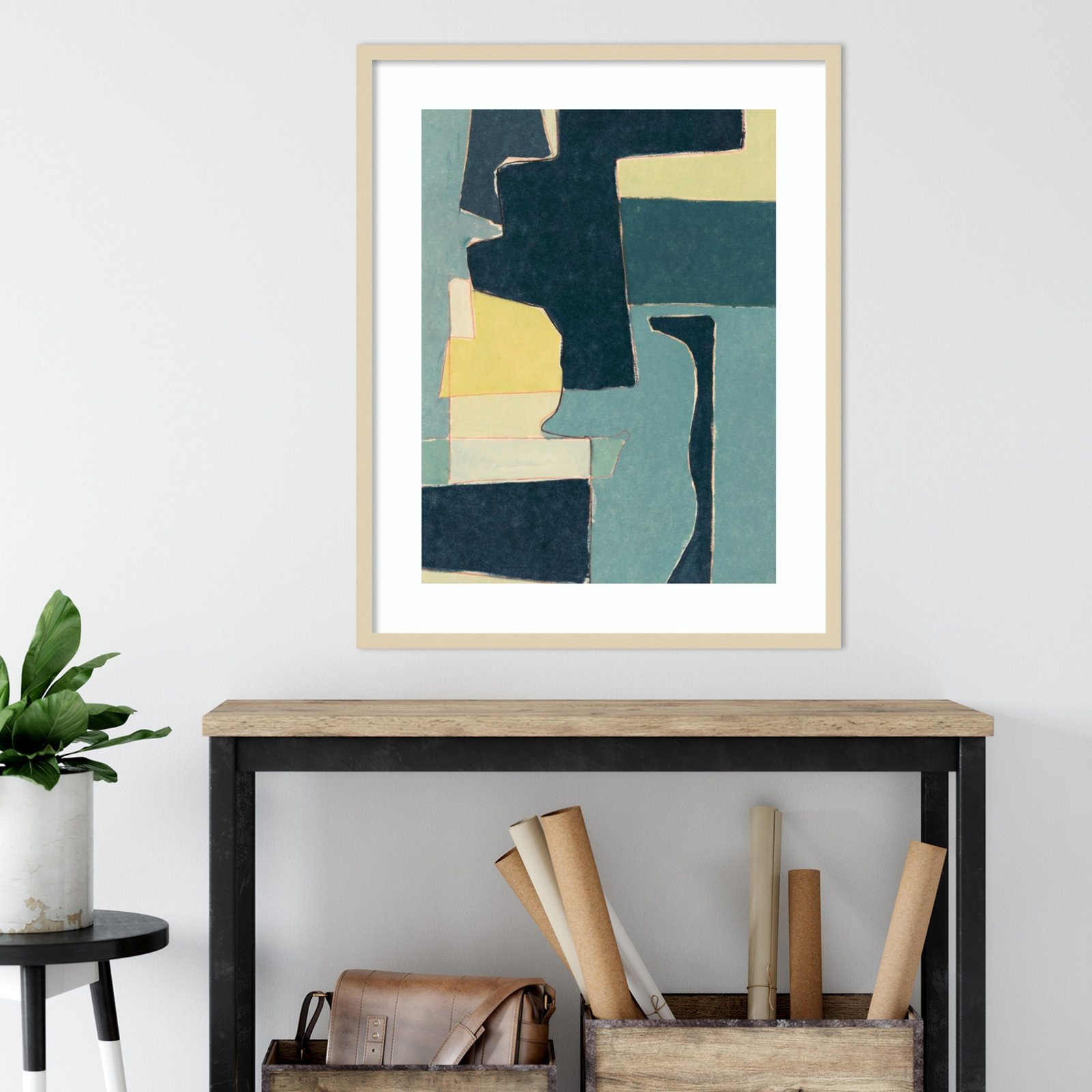 Blue Note II by Rob Delamater., 35.38" H x 28.38" W x 0.88" D, Natural Framed Paper
