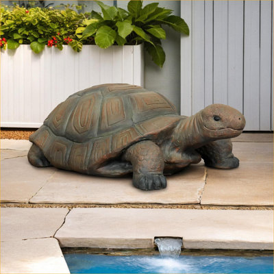 Statues de jardin | Grande sculpture réaliste de tortue de 34,2 po pour porche de jardin | Ciment béton | Brun clair