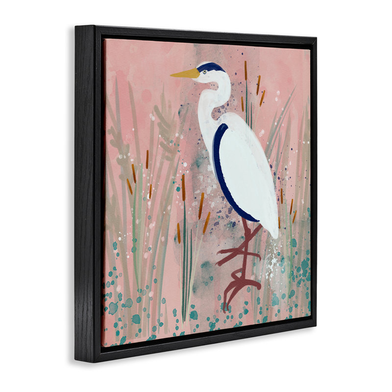 «Coastal White Bird» par Juliet Rose Philips, Cadre flottant noir de jais, H 18 po x l 18 po x P 1,7 po