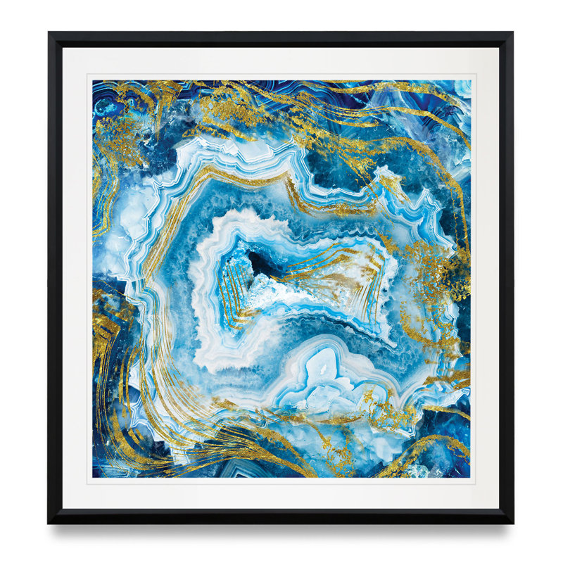 Touch of Gold Agate II - reproduction d'art sur papier, H 30,5 po x l 30,5 po, Cadre plastique noir