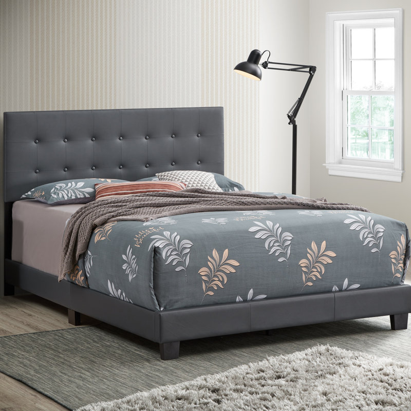 Élégant lit double contemporain gris foncé