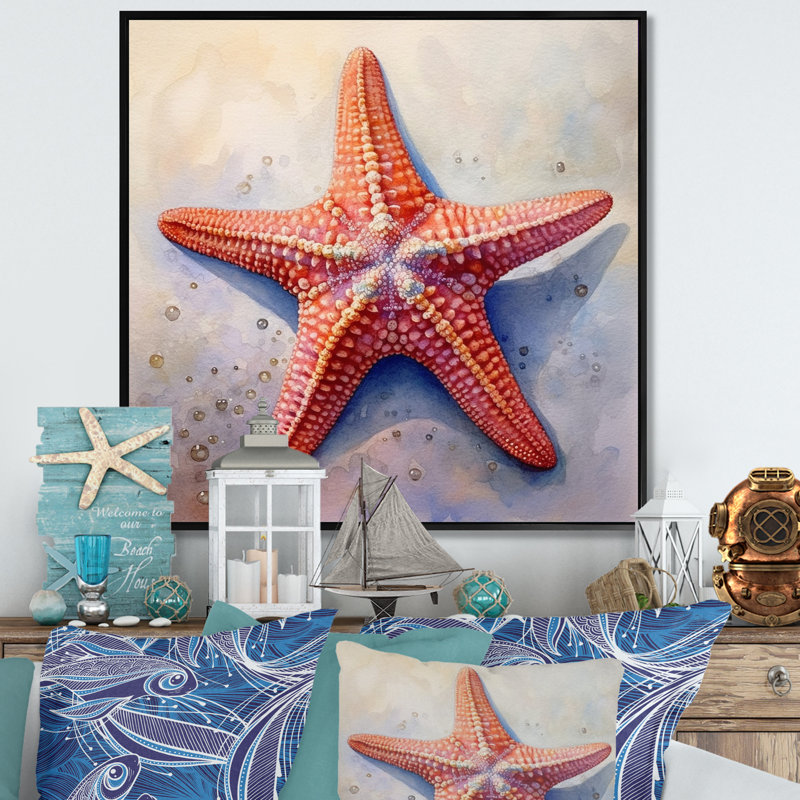 Étoile de mer Spinny III - art côtier sur toile, 36" H x 36" W, Cadre flottant noir