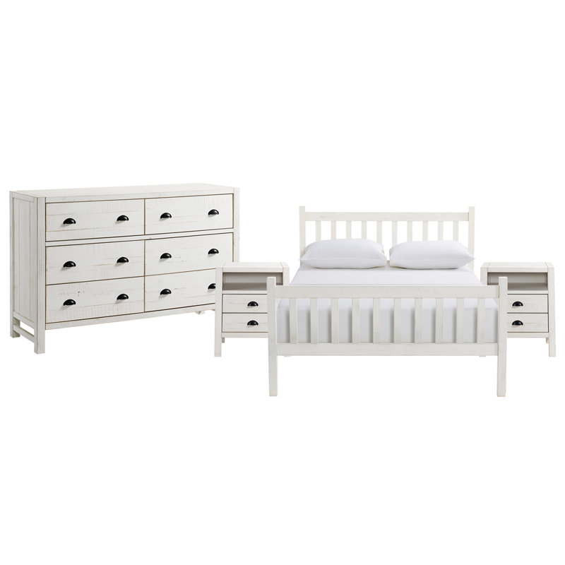 Ensemble de chambre à coucher 4 pièces Windsor avec lit simple à lattes et commode 6 tiroirs Windsor, Complète
