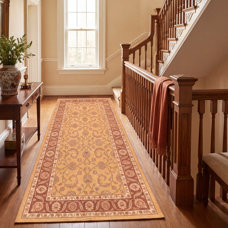 Tapis Slate2 traditionnel à motif floral intégral orange, vert et crème, lavable à la machine, antidérapant, à poils courts, pour l'intérieur et l'extérieur, adapté aux animaux domestiques, idéal pour le salon, la chambre, la salle à manger, l'entrée, le couloir ou le bureau.