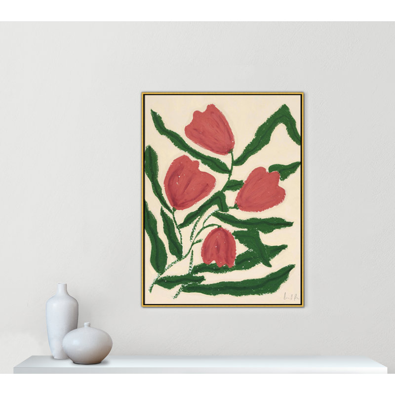 «Colette Red Tulips Print» par Camilla Bergqvist, H 49,5 po x l 37,5 po, Doré